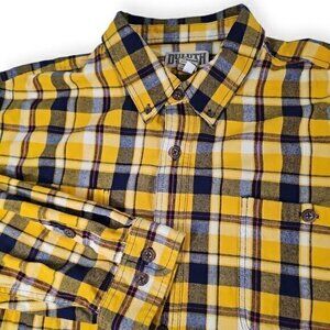Duluth Trading Co Flannel‎ Shirt Mens 2XL / XXL Yellow, Navy Blue 100% Cotton